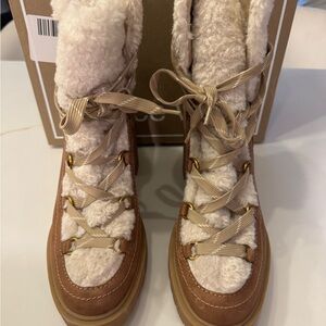 Dolce Vita Shearling Brown Gold Hardware Winter Boots 7.5 NWOT